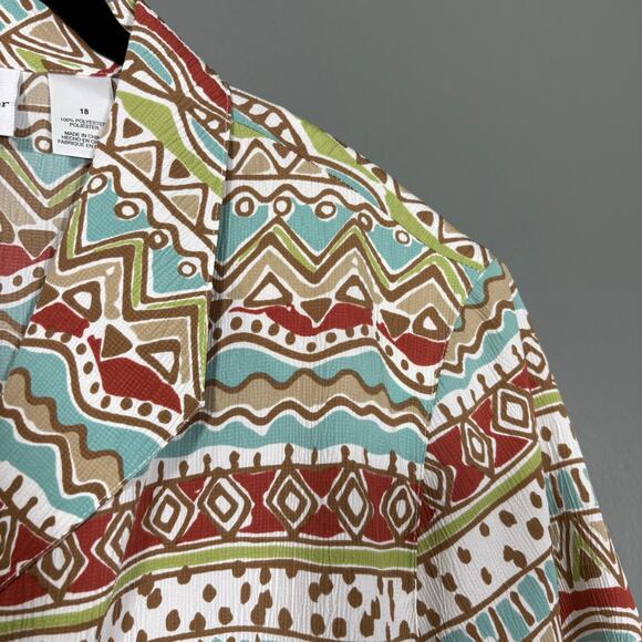 Alfred Dunner Earth Tones Tribal Print Button Up Shirt - 18 - Women's Plus Size - Picture 2 of 5